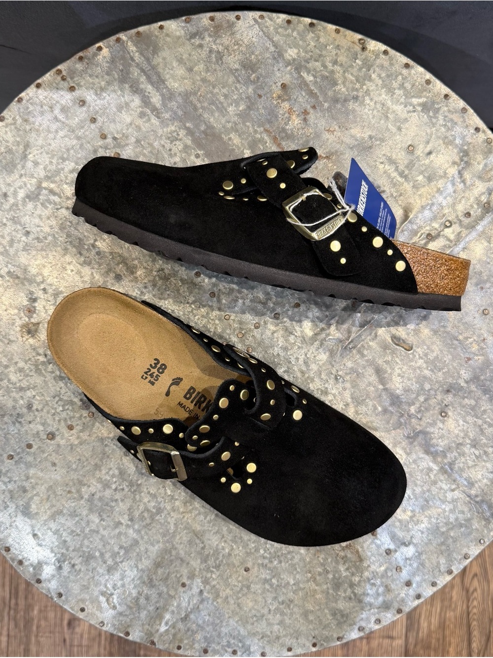 Birkenstock Black Suede Studded Clog Mule